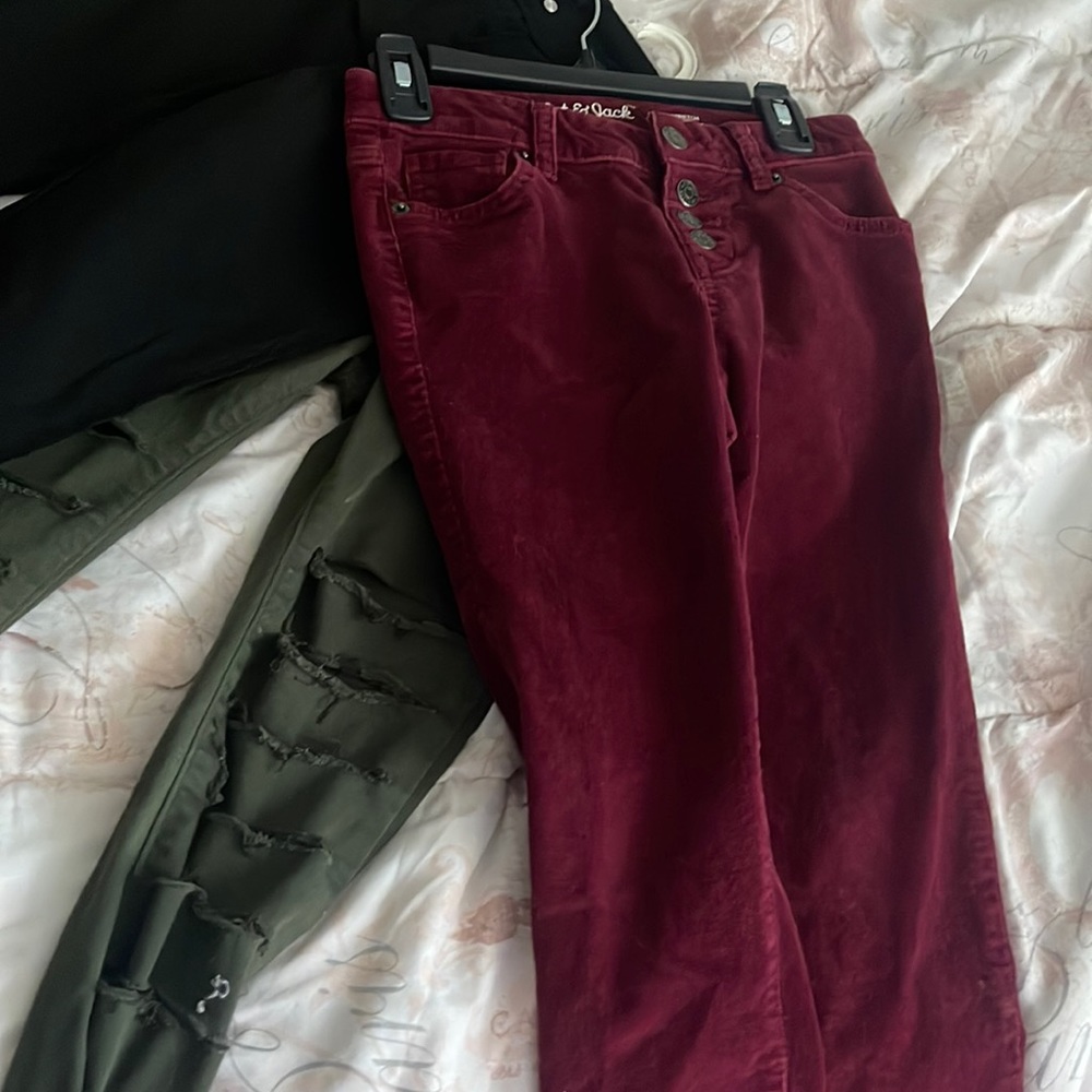 Girls Pants (3) pair olive green burgundy black size 8-10